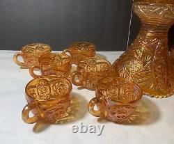 IMPERIAL GLASS WHIRLING STAR CARNIVAL MARIGOLD IRIDESCENT PUNCH SET 14pc