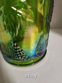 INDIANA Carnival Glass GREEN Canister Jar withLid Harvest Grape Iridescent 7 Used