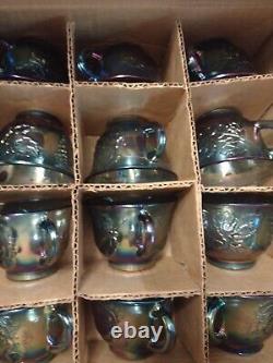 INDIANA Iridescent Blue Carnival Glass 26pc Princess Punch Set 7qt / 12 cups Box
