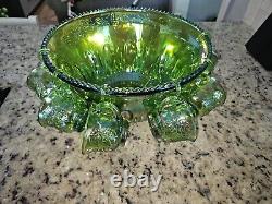 INDIANA Iridescent Lime Green Carnival Glass Punch Set 12 Cups & Ladle