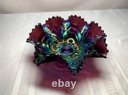 Imperial, Embossed Scroll Purple Ruffled Bowl, Electric Iridescence, Excellent