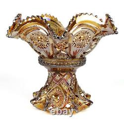 Imperial Fashion Marigold Carnival Punch Bowl, Stand and Cups Set, Antique c1909