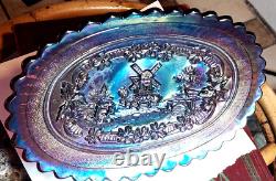 Imperial Glass 1910-1920 Iridescent Blue & Plum Carnival Glass Windmill Tray