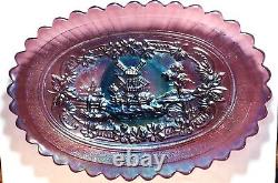 Imperial Glass 1910-1920 Iridescent Blue & Plum Carnival Glass Windmill Tray