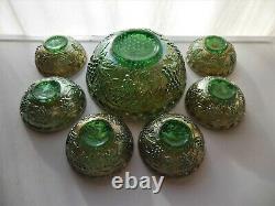 Imperial Glass Iridescent Green Carnival Grape 7 piece Salad Berry Bowl Set