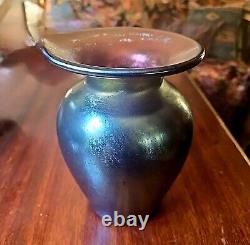 Imperial Glass Jewels Amethyst Vase 6.25 Iridescent Carnival Iron Cross Mark