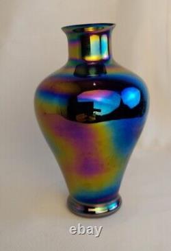 Imperial Glass Lustre Iridescent Vase Azure, Amythest, & Gold 6.5 T 1940s