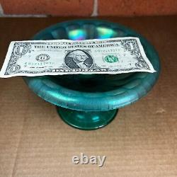 Imperial Glass Rolled Edge Stretch Iridescent Carnival Compote Ice Green Rayed