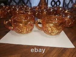 Imperial Glass Whirling Star Carnival Marigold Iridescent Punch Set