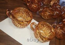 Imperial Glass Whirling Star Carnival Marigold Iridescent Punch Set