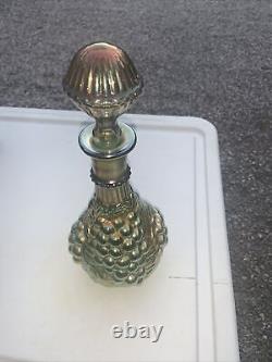 Imperial Grape Carnival Glass Decanter and Stopper Flat Base Iridescent Green