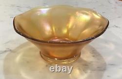 Imperial Jewels Pearl Ruby Iridescent Stretch Carnival Art Glass Bowl Iron Cross