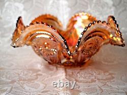 Imperial Marigold Carnival Glass Punch Bowl with Base Hobstars & Arches Pattern