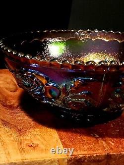 Imperial Open Rose Amethyst Iridescent Carnival Glass Bowl