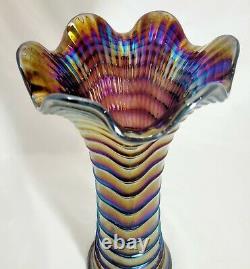 Imperial RIPPLE ANTIQUE CARNIVAL ART GLASS VASE ELECTRIC PURPLE 9.5 Tall