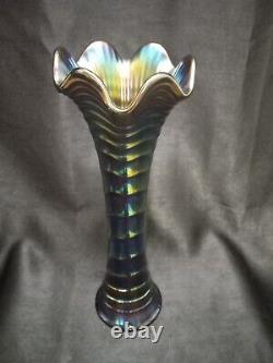 Imperial Ripple Amethyst Purple Iridescent Carnival Art Glass Vase Electric 12