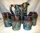 Imperial Vintage Carnival Glass Purple Iridescent Pitcher 6 Tumblers