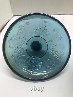 Indiana Blue Grape Harvest Carnival Glass Candy Dish Canister Iridescent Withlid
