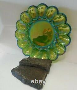 Indiana Carnival Glass Egg Plate Iridescent Green Hobnail FREE SHIPPING NIB