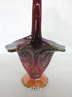 Indiana Carnival Glass Heirloom Red Sunset Iridescent Bridal Basket Vase 351B