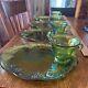 Indiana Carnival Glass Iridescent Lime Green 8 Pc Vintage Glass Luncheon Set 70s