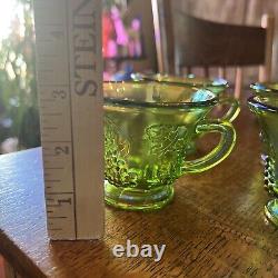 Indiana Carnival Glass Iridescent Lime Green 8 Pc Vintage Glass Luncheon Set 70s