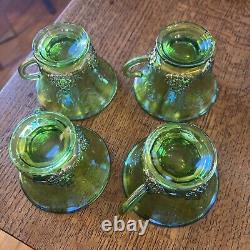 Indiana Carnival Glass Iridescent Lime Green 8 Pc Vintage Glass Luncheon Set 70s