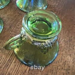 Indiana Carnival Glass Iridescent Lime Green 8 Pc Vintage Glass Luncheon Set 70s