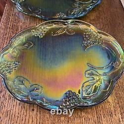 Indiana Carnival Glass Iridescent Lime Green 8 Pc Vintage Glass Luncheon Set 70s