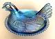 Indiana Carnival Glass Light Iridescent Blue 2891 Large Hen On Nest Hen-on-nest