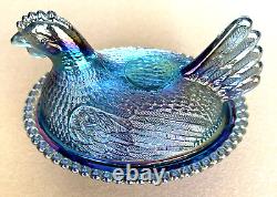 Indiana Carnival Glass Light Iridescent Blue 2891 Large Hen On Nest Hen-on-nest