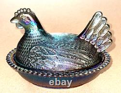 Indiana Carnival Glass Light Iridescent Blue 2891 Large Hen On Nest Hen-on-nest