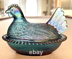 Indiana Carnival Glass Light Iridescent Blue 2891 Large Hen On Nest Hen-on-nest