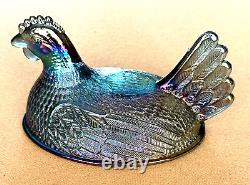 Indiana Carnival Glass Light Iridescent Blue 2891 Large Hen On Nest Hen-on-nest