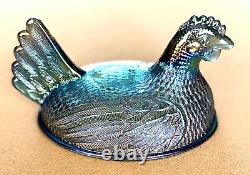 Indiana Carnival Glass Light Iridescent Blue 2891 Large Hen On Nest Hen-on-nest