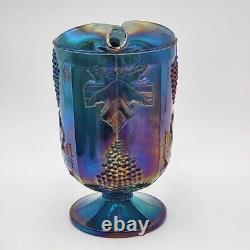 Indiana Glass Blue Iridescent Carnival Glass Beverage Set Pitcher and Tumblers