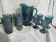 Indiana Glass Carnival Blue Iridescent Harvest Grape Pitcher Tumblers Goblets