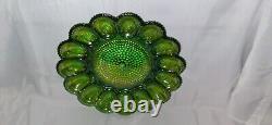 Indiana Glass Co Carnival Glass Egg Platter Iridescent Green Hobnail Gorgeous