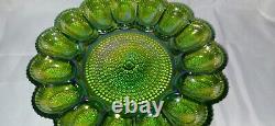 Indiana Glass Co Carnival Glass Egg Platter Iridescent Green Hobnail Gorgeous