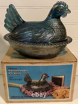 Indiana Glass Co. Hen on Nest with Box #2891 Vintage Iridescent Carnival Glass