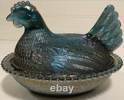 Indiana Glass Co. Hen on Nest with Box #2891 Vintage Iridescent Carnival Glass