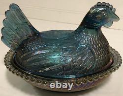 Indiana Glass Co. Hen on Nest with Box #2891 Vintage Iridescent Carnival Glass