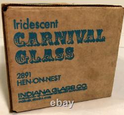 Indiana Glass Co. Hen on Nest with Box #2891 Vintage Iridescent Carnival Glass