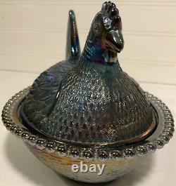 Indiana Glass Co. Hen on Nest with Box #2891 Vintage Iridescent Carnival Glass