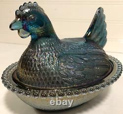 Indiana Glass Co. Hen on Nest with Box #2891 Vintage Iridescent Carnival Glass