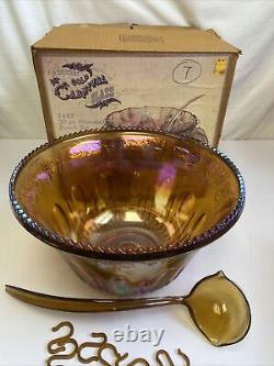 Indiana Glass Gold Carnival Iridescent Princess Punch Bowl Set Item 7447 with Box
