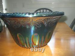 Indiana Glass Harvest Grape Blue Carnival PUNCH BOWL w 12 Cups/12 Hooks