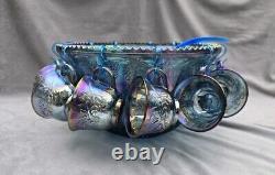 Indiana Glass Iridescent Blue Carnival Glass 26 Piece Princess Punch Set