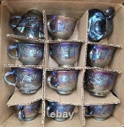 Indiana Glass Iridescent Blue Carnival Glass 26 Piece Princess Punch Set