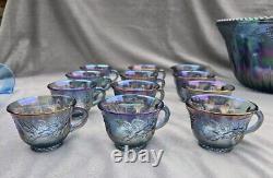 Indiana Glass Iridescent Blue Carnival Glass 26 Piece Princess Punch Set